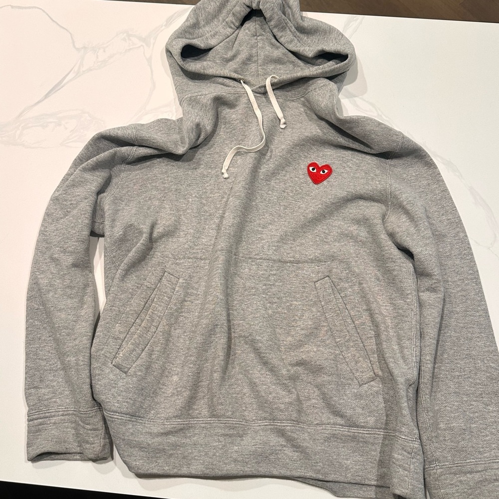 Comme des Garcons PLAY Gray Hoodie with Red Heart